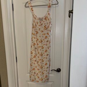 Abercrombie & Fitch Floral Midi Dress - Cream and Orange